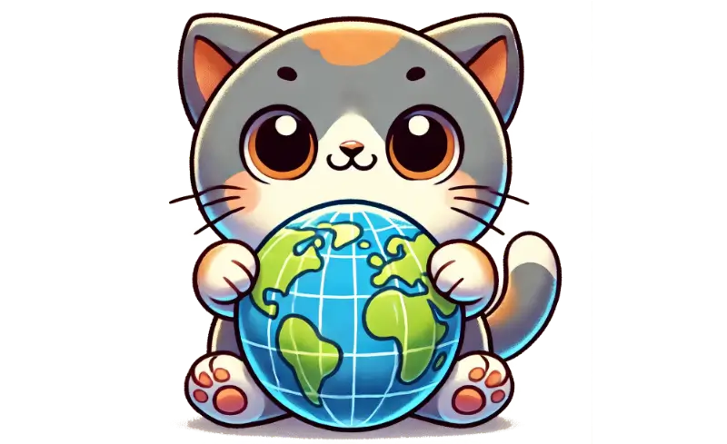 A cat holding a globe