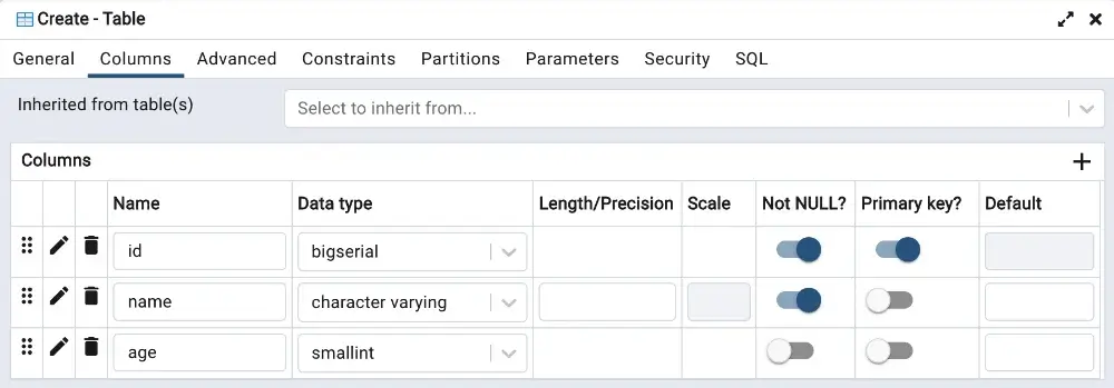 create-table-pgadmin