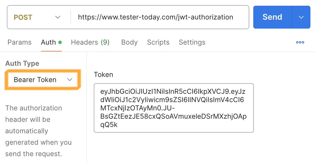 Postman authorization header type bearer