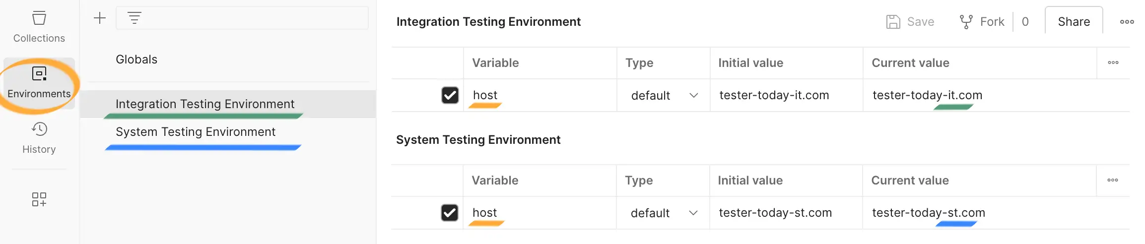 Postman environments example