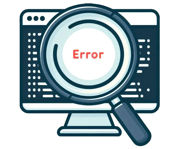A magnifying glass zooming in on the word ERROR in terminal log lines